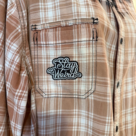 Upcycled Flannel Shirt with patches, ruffle cuffs, size extra large - Picture 4 of 12